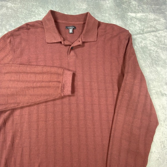 Van Heusen Other - Van Heusen Polo Shirt Mens XL Long Sleeve Maroon Burgundy Textured Geometric Box